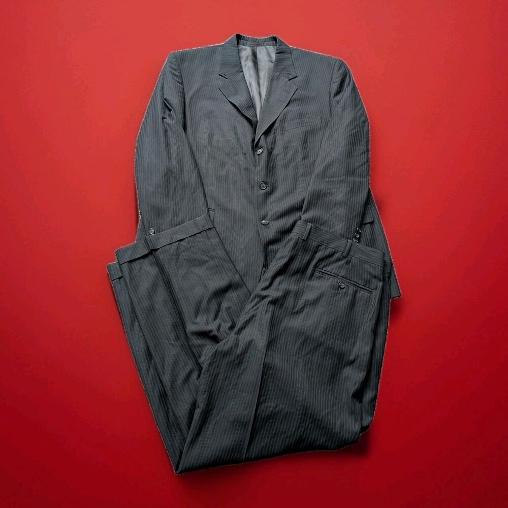 Kilburne and Finch Suit 2pc Black/Black Pinstripes 46R Men's